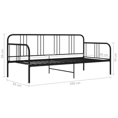 vidaXL Rám rozkládací postele černý kovový 90 x 200 cm