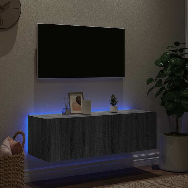 vidaXL N&aacute;stěnn&aacute; TV skř&iacute;ňka s LED osvětlen&iacute;m &scaron;ed&aacute; sonoma 100x35x31 cm