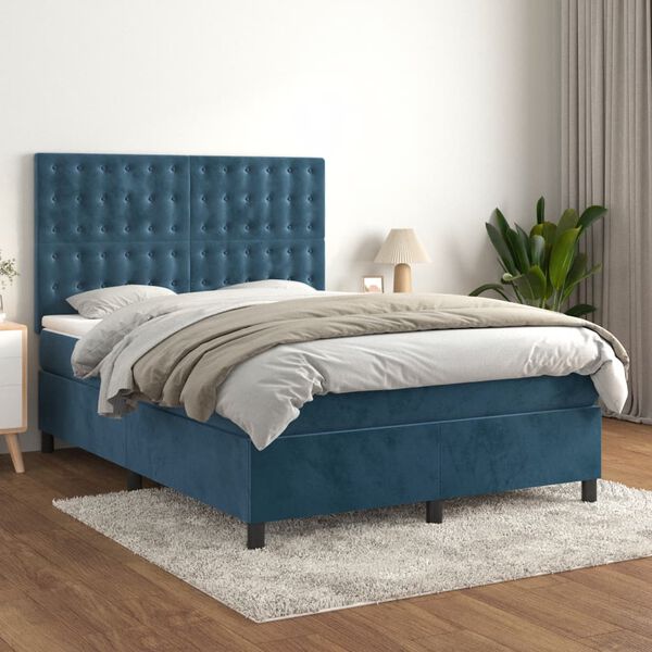 vidaXL Box spring postel s matrac&iacute; tmavě modr&aacute; 140x200 cm samet