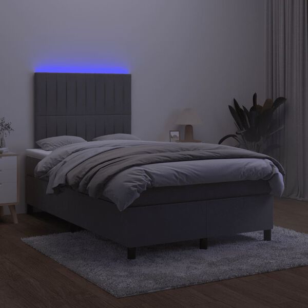 vidaXL Box spring postel s matrac&iacute; a LED tmavě &scaron;ed&aacute; 120 x 190 cm samet