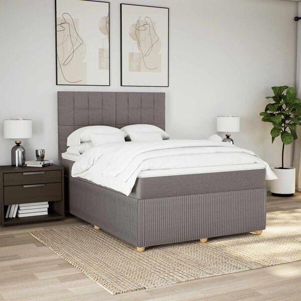 vidaXL Box spring postel s matrac&iacute; taupe 140x190 cm textil