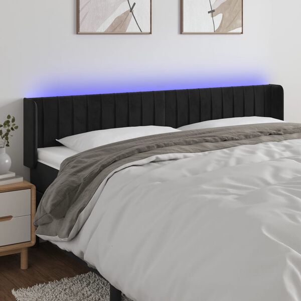 vidaXL Čelo postele s LED čern&eacute; 163 x 16 x 78/88 cm samet