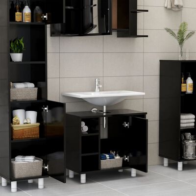 vidaXL 3dílný set koupelnového nábytku černý dřevotříska
