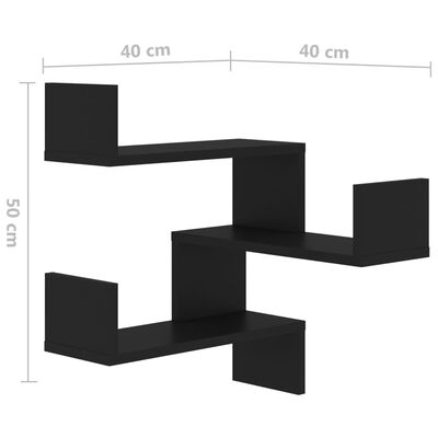 vidaXL Nástěnné rohové police 2 ks černé 40 x 40 x 50 cm dřevotříska