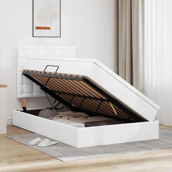 vidaXL Postel s &uacute;ložn&yacute;m prostorem s čelo B&iacute;l&aacute; 120 x 190 cm Uměl&aacute; kůže