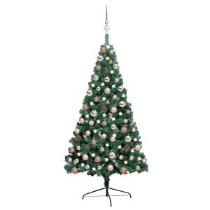 vidaXL Uměl&yacute; v&aacute;nočn&iacute; půl stromek s LED a sadou koul&iacute; zelen&yacute; 120 cm