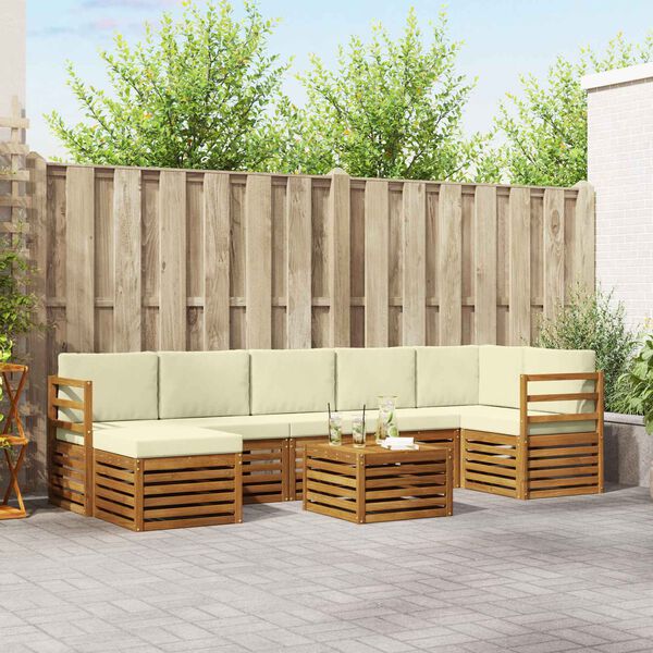 vidaXL Sedac&iacute; soupravy 8 pcs Přirozen&aacute; a Kr&eacute;mov&aacute; Masivn&iacute; ak&aacute;tov&eacute; dřevo