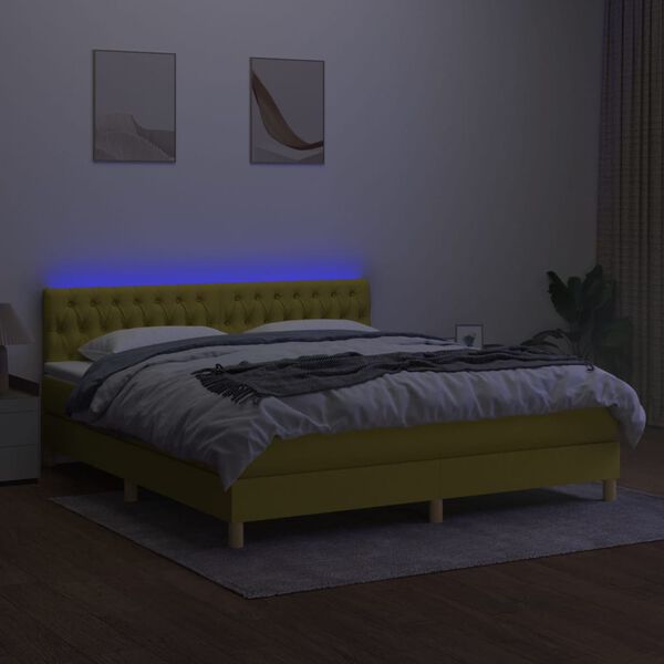 vidaXL Box spring postel s matrac&iacute; a LED zelen&aacute; 160x200 cm textil