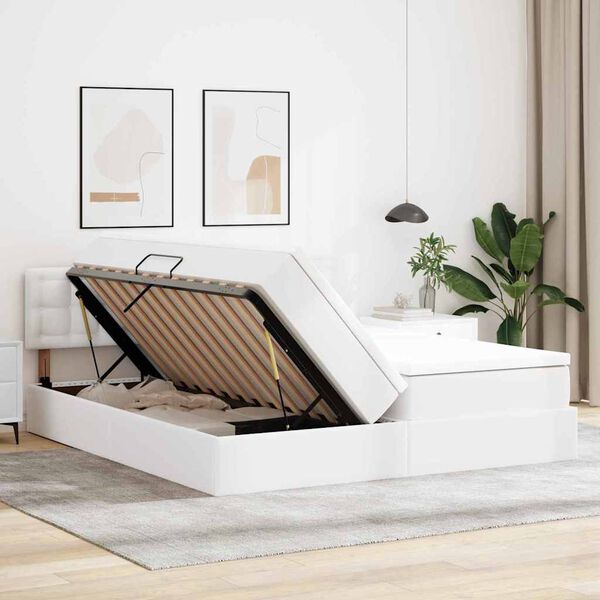 vidaXL Postel s &uacute;ložn&yacute;m prostorem a LED osvětlen&iacute;m s LED &Uacute;plně b&iacute;l&aacute;