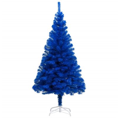 vidaXL Umělý vánoční stromek s LED a sadou koulí modrý 120 cm PVC
