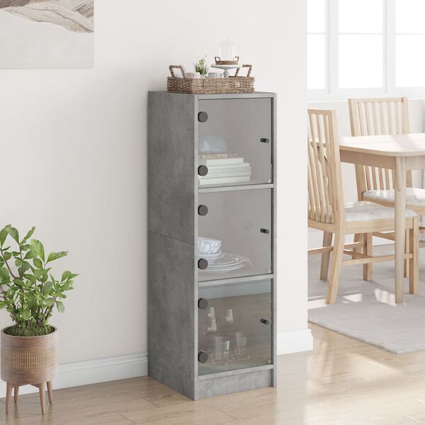 vidaXL Highboard se skleněn&yacute;mi dv&iacute;řky betonově &scaron;ed&yacute; 35 x 37 x 109 cm