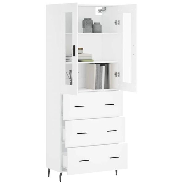 vidaXL Skř&iacute;ň highboard b&iacute;l&aacute; 69,5 x 34 x 180 cm kompozitn&iacute; dřevo