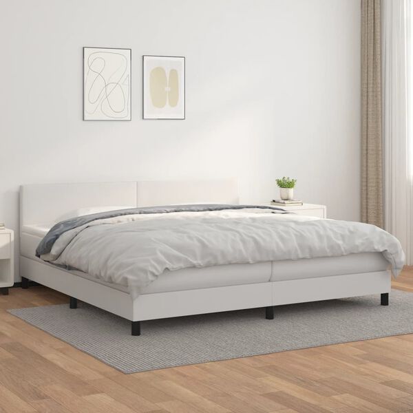 vidaXL Box spring postel s matrací bílá 200x200 cm umělá kůže