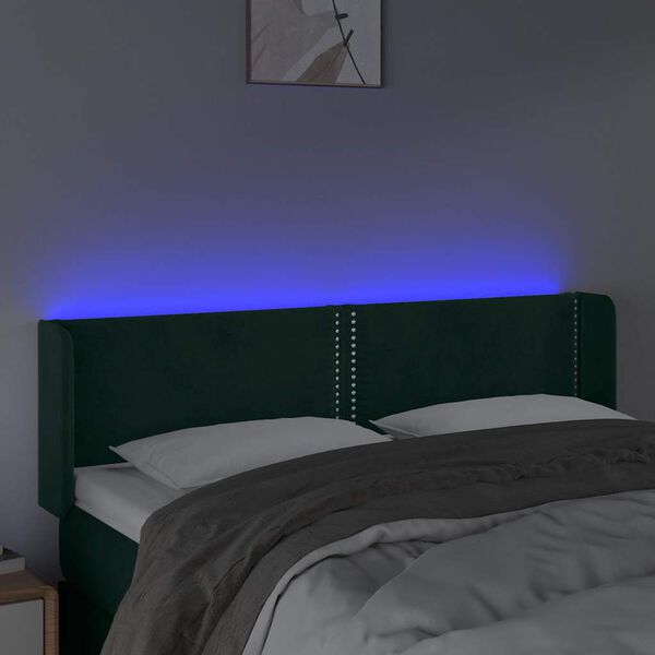 vidaXL Čelo postele s LED tmavě zelen&eacute; 147 x 16 x 78/88 cm samet