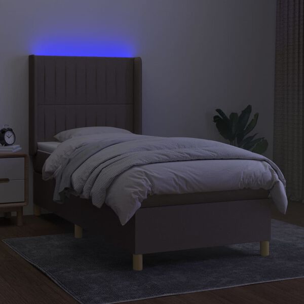 vidaXL Box spring postel s matrac&iacute; a LED taupe 90x200 cm textil