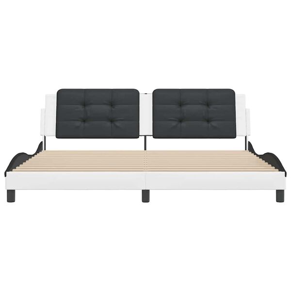 vidaXL R&aacute;m postele bez matrace Zadar b&iacute;l&yacute; a čern&yacute; 200 x 200 cm uměl&aacute; kůže