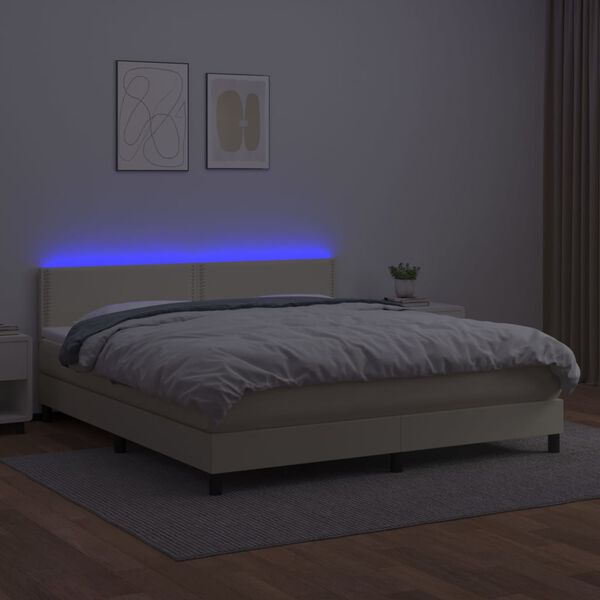 vidaXL Box spring postel s matrac&iacute; a LED kr&eacute;mov&aacute; 160x200 cm uměl&aacute; kůže