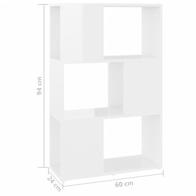 vidaXL Knihovna/dělicí stěna bílá vysoký lesk 60x24x94 cm dřevotříska
