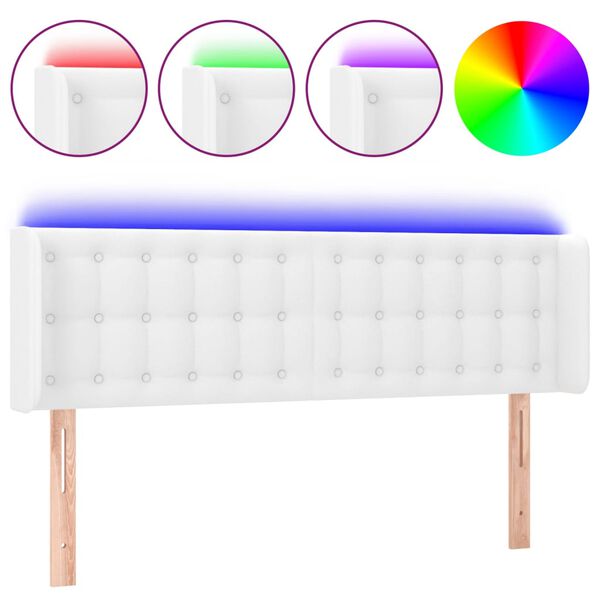 vidaXL Čelo postele s LED b&iacute;l&eacute; 147 x 16 x 78/88 cm uměl&aacute; kůže