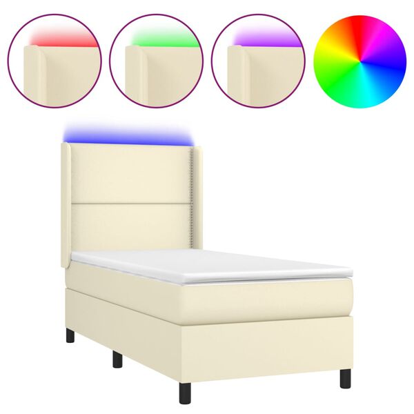vidaXL Box spring postel s matrac&iacute; a LED kr&eacute;mov&aacute; 90x200 cm uměl&aacute; kůže