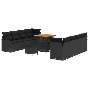 vidaXL Sada zahradn&iacute;ch pohovek s pol&scaron;t&aacute;řem s &uacute;loži&scaron;těm 11 pcs Čern&aacute;