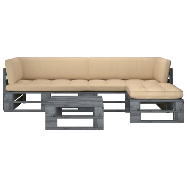 vidaXL 4dílná zahradní sedací souprava z palet a podušky šedá borovice