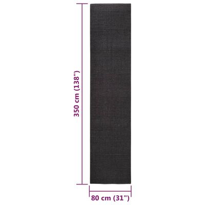 vidaXL Sisalový koberec pro škrabací sloupek černý 80 x 350 cm