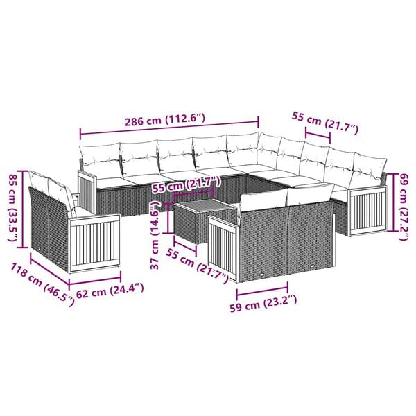vidaXL 14d&iacute;ln&aacute; zahradn&iacute; sedac&iacute; souprava s podu&scaron;kami čern&aacute; polyratan