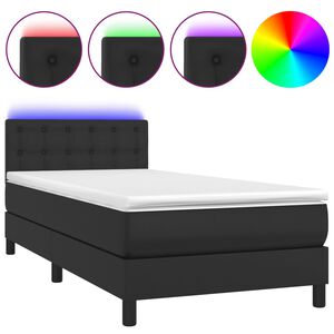 vidaXL Box spring postel s matrac&iacute; a LED čern&aacute; 90x190 cm uměl&aacute; kůže