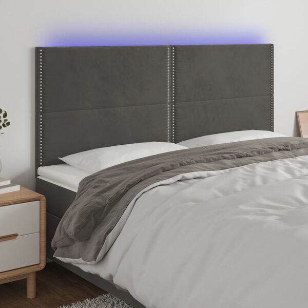 vidaXL Čelo postele s LED tmavě &scaron;ed&eacute; 200x5x118/128 cm samet