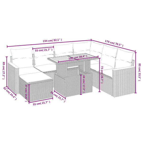 vidaXL 8d&iacute;ln&aacute; zahradn&iacute; sedac&iacute; souprava s podu&scaron;kami čern&aacute; polyratan