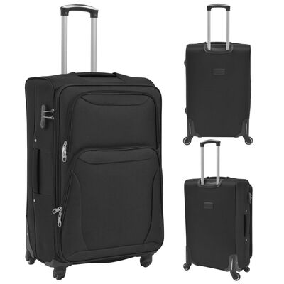 vidaXL 3dílná souprava měkkých kufrů na kolečkách, černá