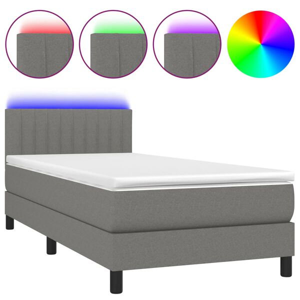 vidaXL Box spring postel s matrac&iacute; a LED tmavě &scaron;ed&aacute; 80 x 200 cm textil