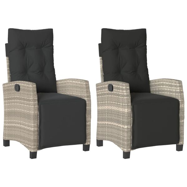 vidaXL Polohovací zahradní křesla 2 ks podnožkou světle šedá polyratan