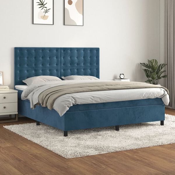 vidaXL Box spring postel s matrac&iacute; tmavě modr&aacute; 180x200 cm samet