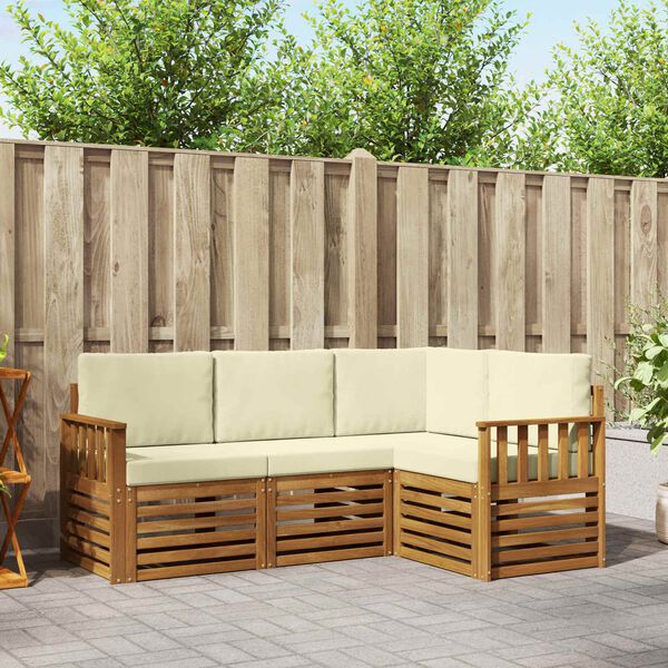 vidaXL Sedac&iacute; soupravy 4 pcs Přirozen&aacute; a Kr&eacute;mov&aacute; Masivn&iacute; ak&aacute;tov&eacute; dřevo