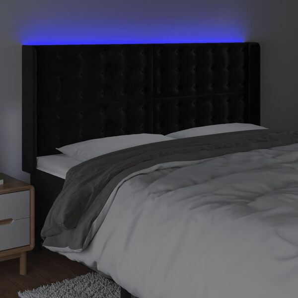 vidaXL Čelo postele s LED čern&eacute; 203 x 16 x 118/128 cm samet