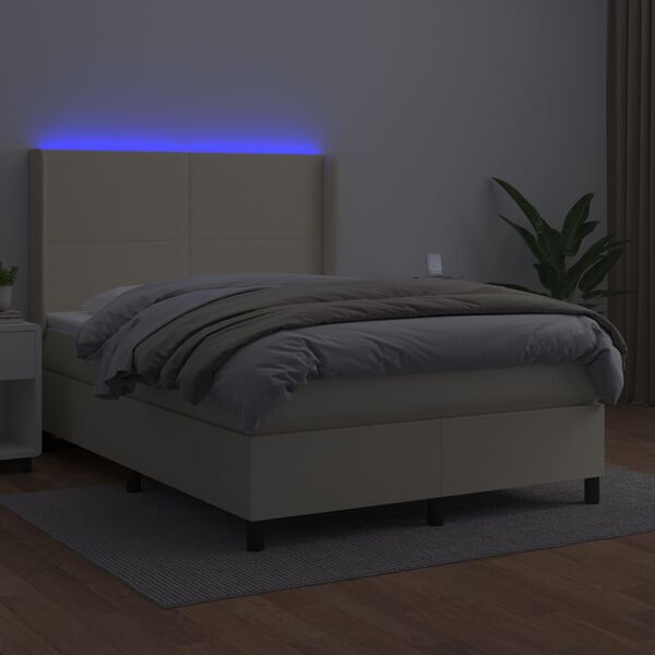 vidaXL Box spring postel s matrac&iacute; a LED kr&eacute;mov&aacute; 140x190 cm uměl&aacute; kůže