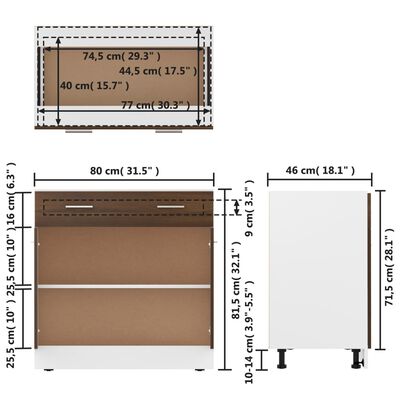 vidaXL Spodní skříňka se zásuvkou hnědý dub 80 x 46 x 81,5 cm kompozit