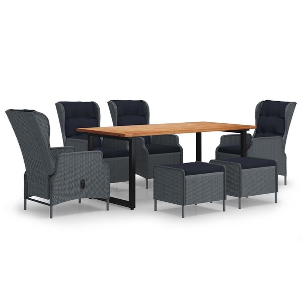 vidaXL 7d&iacute;ln&yacute; zahradn&iacute; j&iacute;deln&iacute; set s podu&scaron;kami polyratan tmavě &scaron;ed&yacute;