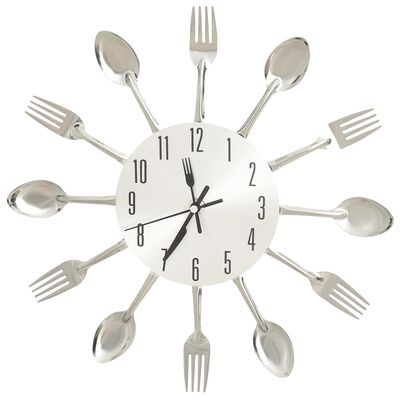 vidaXL Nástěnné hodiny s vidličkami a lžícemi stříbrné 31 cm hliník