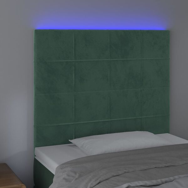 vidaXL Čelo postele s LED tmavě zelen&aacute; 80x5x118/128 cm samet