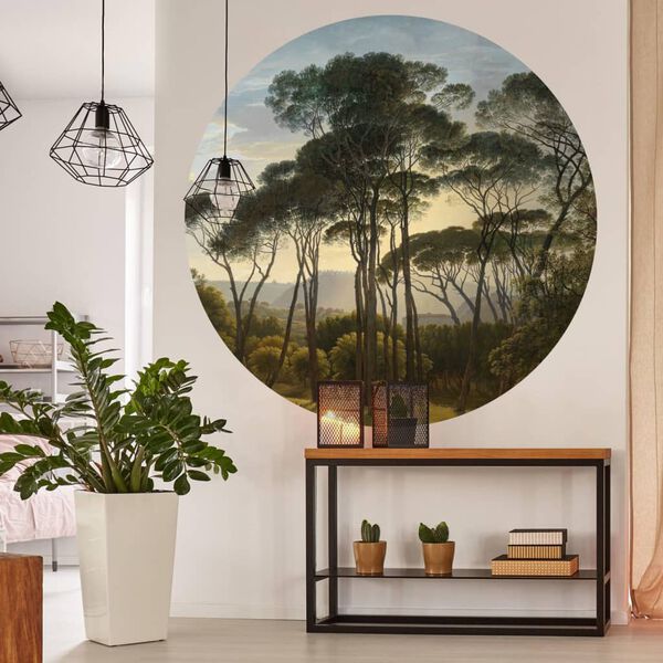 WallArt Kruhov&aacute; tapeta Umbrella Pines in Italy 142,5 cm
