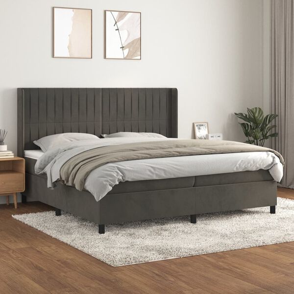 vidaXL Box spring postel s matrac&iacute; tmavě &scaron;ed&aacute; 200x200 cm samet