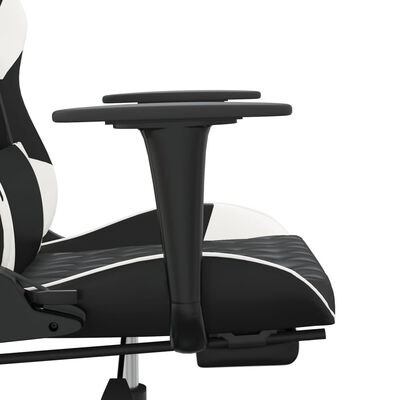vidaXL Masážní herní židle s podnožkou černá a bílá umělá kůže