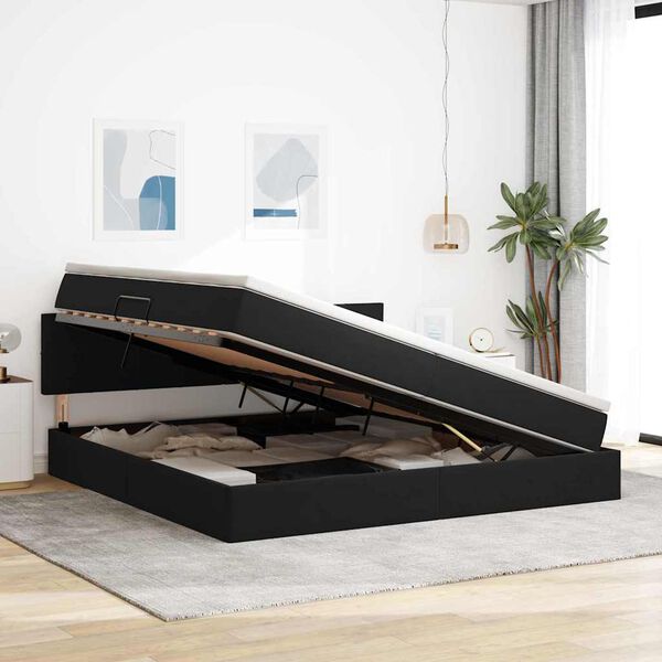 vidaXL Postel s úložným prostorem s matrací Černá 200 x 200 cm samet