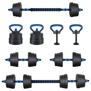 vidaXL 4-v-1 set činek, jednoručn&iacute;ch a kettlebellu 20 kg Čern&aacute; a modr&aacute;