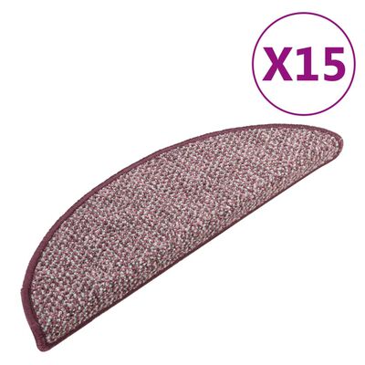 vidaXL Kobercové nášlapy na schody 15 ks fialové 65x21x4 cm