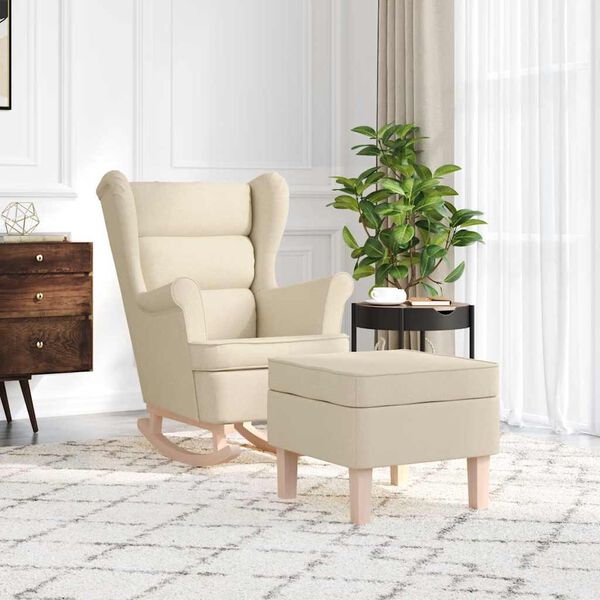 vidaXL Houpac&iacute; křeslo s podnožkou kr&eacute;mov&eacute; textil