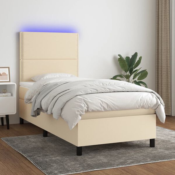 vidaXL Box spring postel s matrac&iacute; a LED kr&eacute;mov&aacute; 90x190 cm textil